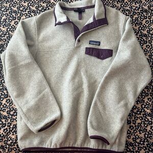 Patagonia Men's Beige and Dark Purple Crewneck Sweater